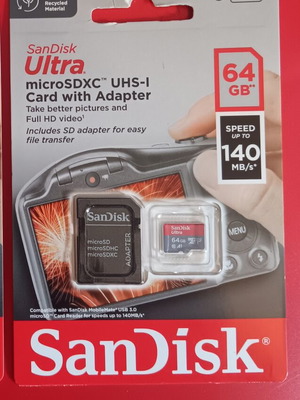 Κάρτα microSD SanDisk 64 GB καινούργια με SD adapter