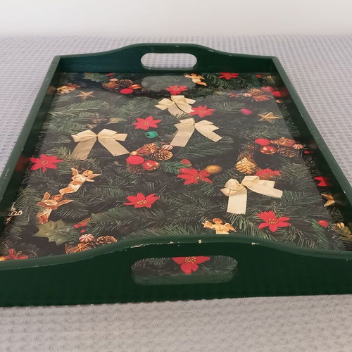 Christmas wooden serving tray used