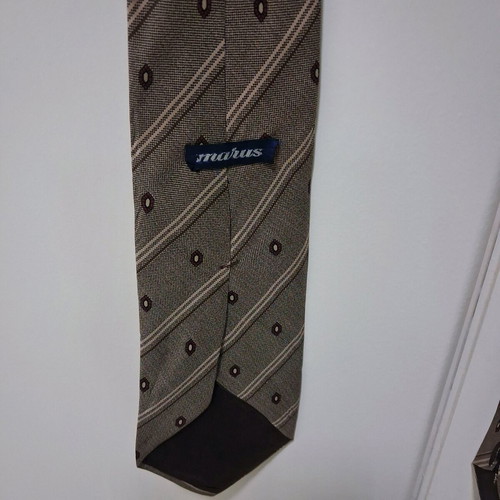 Men's tie used 100% silk Mares brown beige with stripes