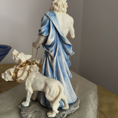 Hades statue with Cerberus handmade, new, alabaster