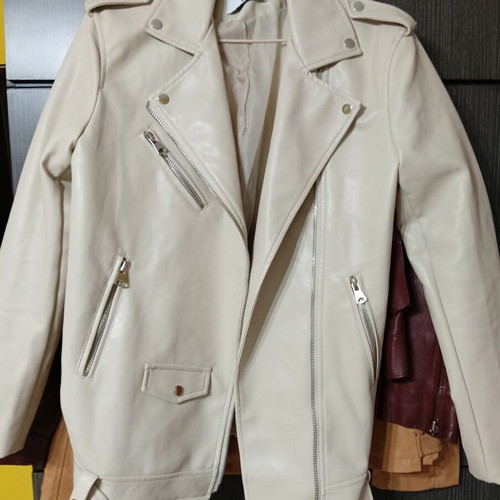 Stradivarius women's cream faux leather jacket like new XXL