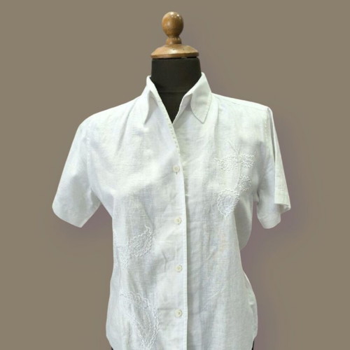 White shirt with embroidery and beads like new, linen-cotton size M-L