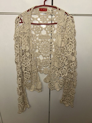 Derhy Crochet Cardigan like new, boho lace design, beige