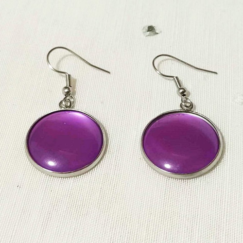 Round earrings with purple cabochon new stainless steel