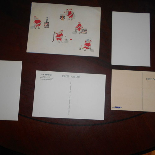 Airplane used chromolithograph cards 4 TWA and 1 Air France
