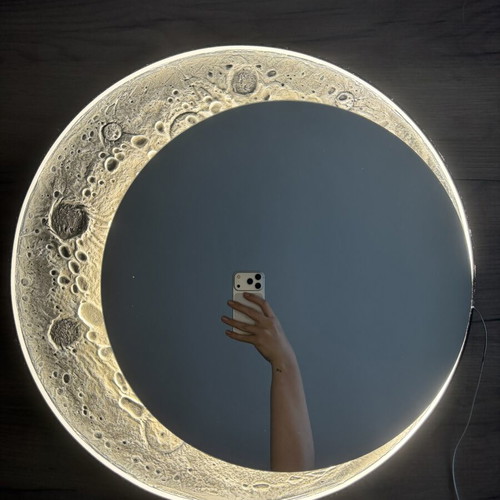LED mirror "Lunar Crescent" custom made with 3D relief and LED lighting