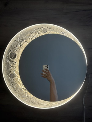 LED mirror "Lunar Crescent" custom made with 3D relief and LED lighting