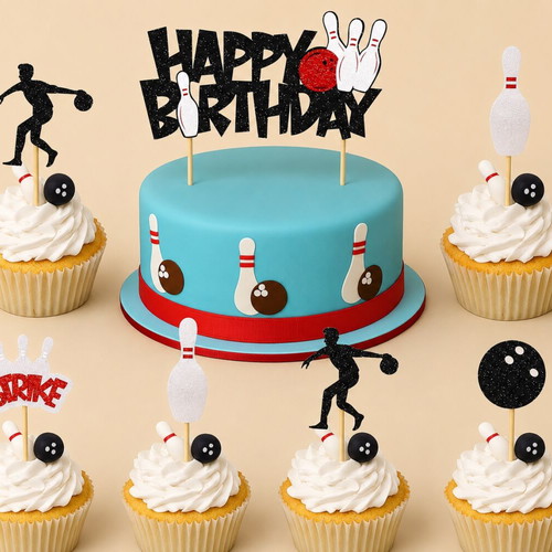 Bowling Cake and Cupcake Decorations set of 13 pieces new