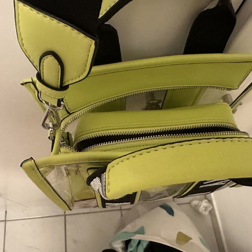 DKNY crossbody handbag, yellow-green, transparent with inner pouch