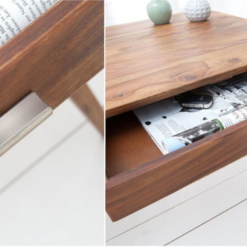 Retro desk brown solid sheesham wood with shelf and drawer