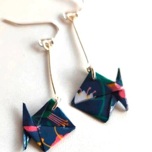 Origami earrings like new, blue and pink