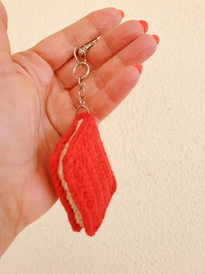Crochet Book Keychain new, red and silver