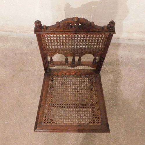 Wood-carved wicker chairs used, set of four, French made