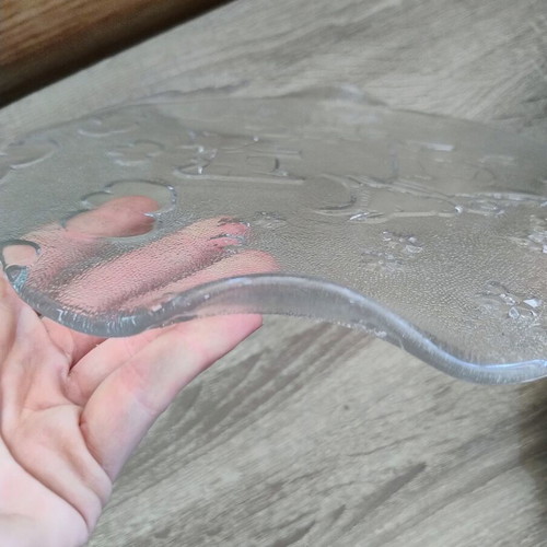 Glass platter with handles and embossed cow designs like new