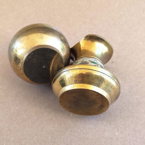 Brass decorative containers used with enamel, set of 2 vintage 1960s–70s