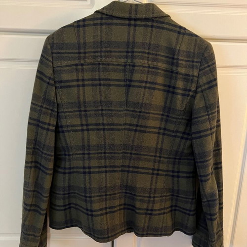 Sisley checked mid-length jacket used, olive and blue, wool