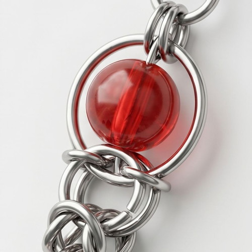 Steel chainmail earrings with red stones new