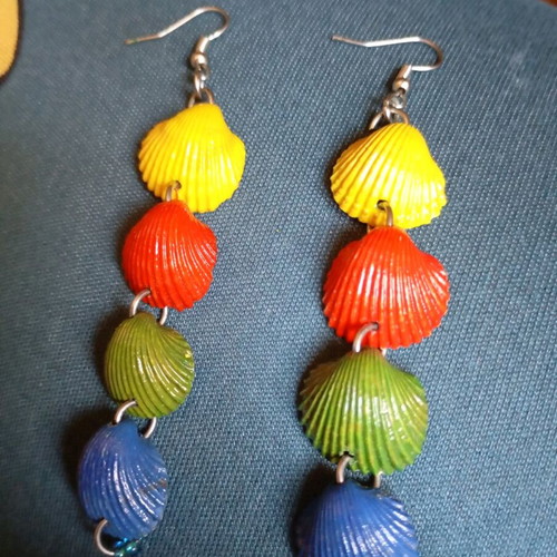 Handmade earrings with hand-painted natural shells, new, multicolor