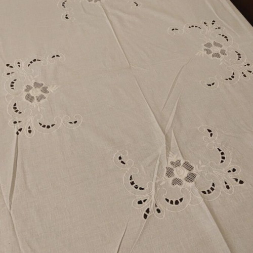 Handmade large white cotton tablecloth new