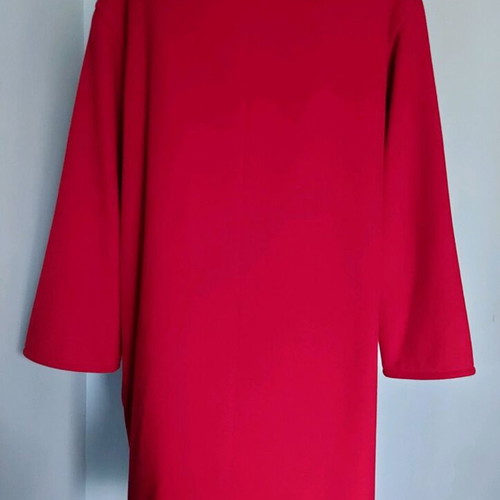 Wool coat Rue de Grenelle with hood and natural fur like new, red XL-XXL