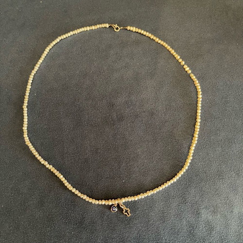 Vintage Silver Amulet Necklace with Freshwater Pearl like new