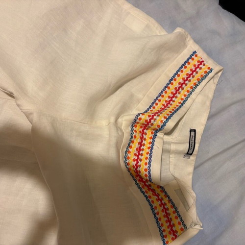 Anna Riska linen high-waisted pants new with embroidered border white, size S