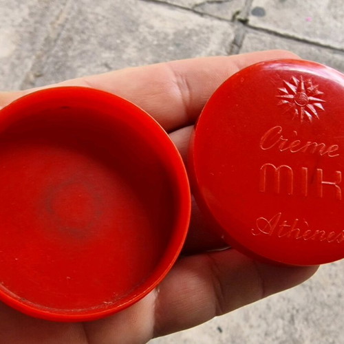 Vintage red Crème MIR container like new, celluloid plastic