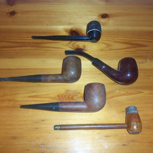 Smoking pipes used, pack of 5 with 4 different designs, 15 cm length