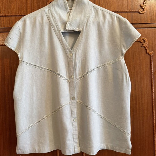 Haute Couture vintage French blouse XL XXL, turquoise