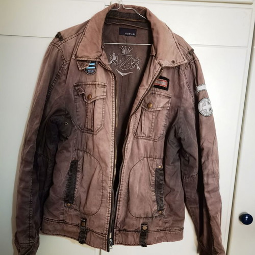 Men's jacket used, 100% cotton, gray and red, size L