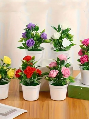 Σετ 6 Μίνι Τεχνητά Τριαντάφυλλα σε Γλάστρες Καινούργιο