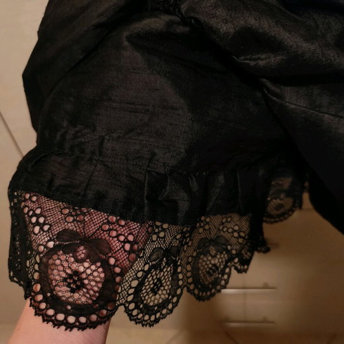 Black raw silk skirt new with flounce and lace trim
