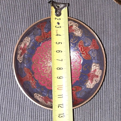 Cloisonné brass plates and bowl used, set of 3 pieces