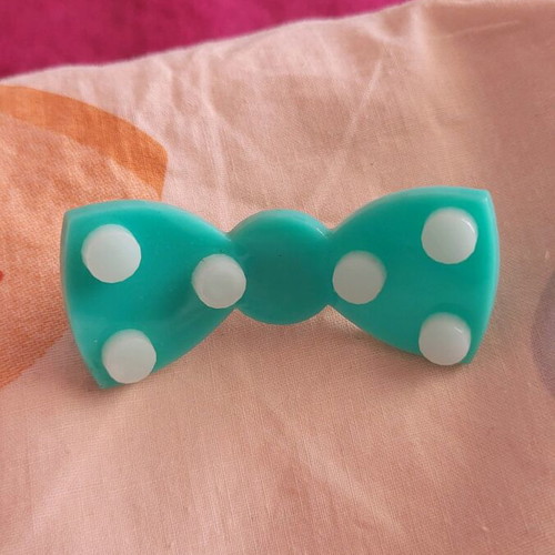 Hair clip barrette with turquoise polka dot bow handmade like new