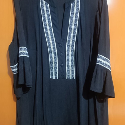 Boho black muslin shirt with front and sleeve design, like new