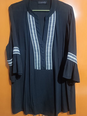 Boho black muslin shirt with front and sleeve design, like new