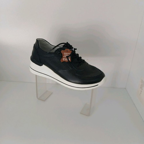 Leather women's sneakers new black athletic