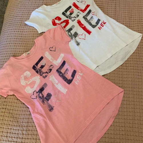 Set of 2 double 2-in-1 Nek Kids Wear t-shirts, like new, pink and white