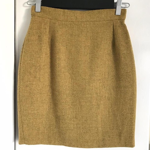 Wool handmade skirt brown yellow (mustard) new, warm midi