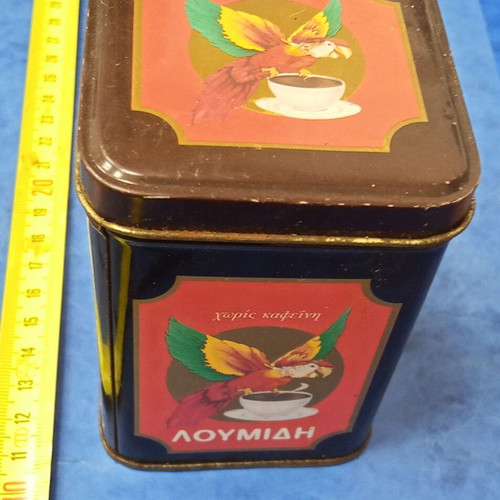 Vintage Loumidis Papagalos Metal Coffee Tin Without Caffeine like new