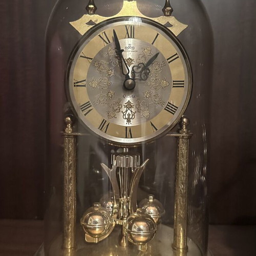 Meister Anker Quartz vintage table clock with glass dome