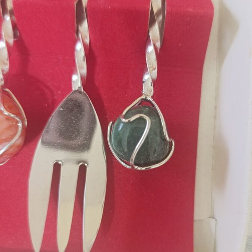 Set of 6 vintage Barasch Sylmar cocktail forks with semi-precious stones