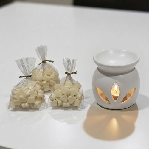 Wax melts set with white burner, new, 3 bags, various scents