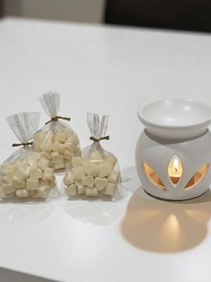 Wax melts και λευκός καυστήρας καινούργια, σετ 3 σακουλάκια