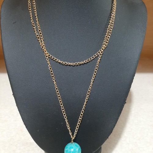 Necklace with chalcedony in steel new, length 80 cm