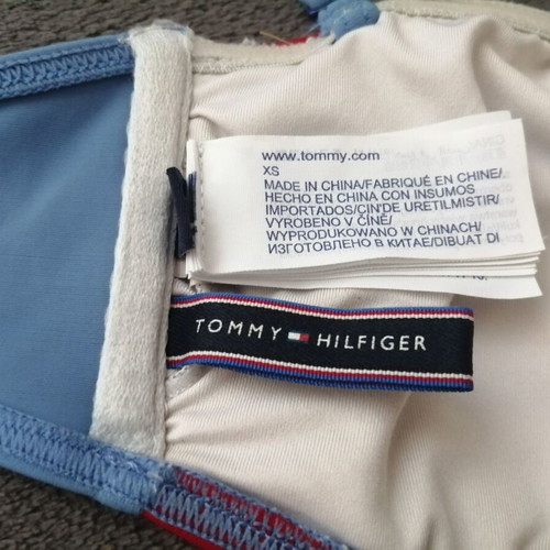 Tommy Hilfiger women's bandeau bikini top XS, white red light blue