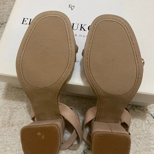 Ellie Voukouti beige sandals with gold chain size 36 like new