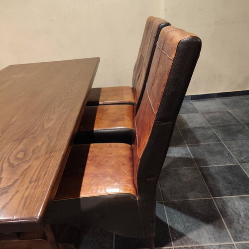 Solid Wood Dining Set with 6 High-Back Leather Chairs used
