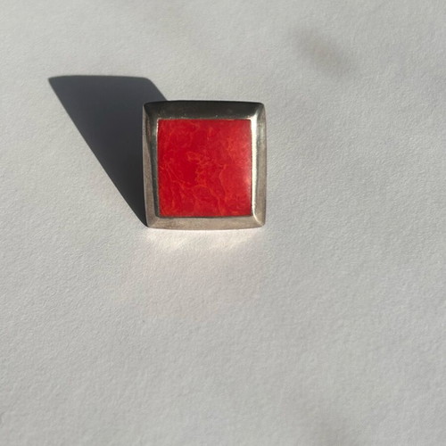 Sterling silver 925 ring with red coral stone used