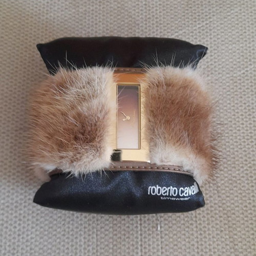 Roberto Cavalli women's wristwatch new with fur leather strap